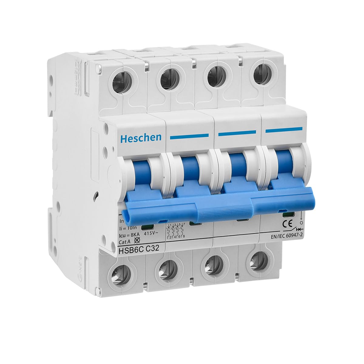 Heschen Miniature Circuit Breaker HSB6C, 32Amp Current, 4 Pole, Type C, 6kA Breaking Capacity, DIN Rail Mounting