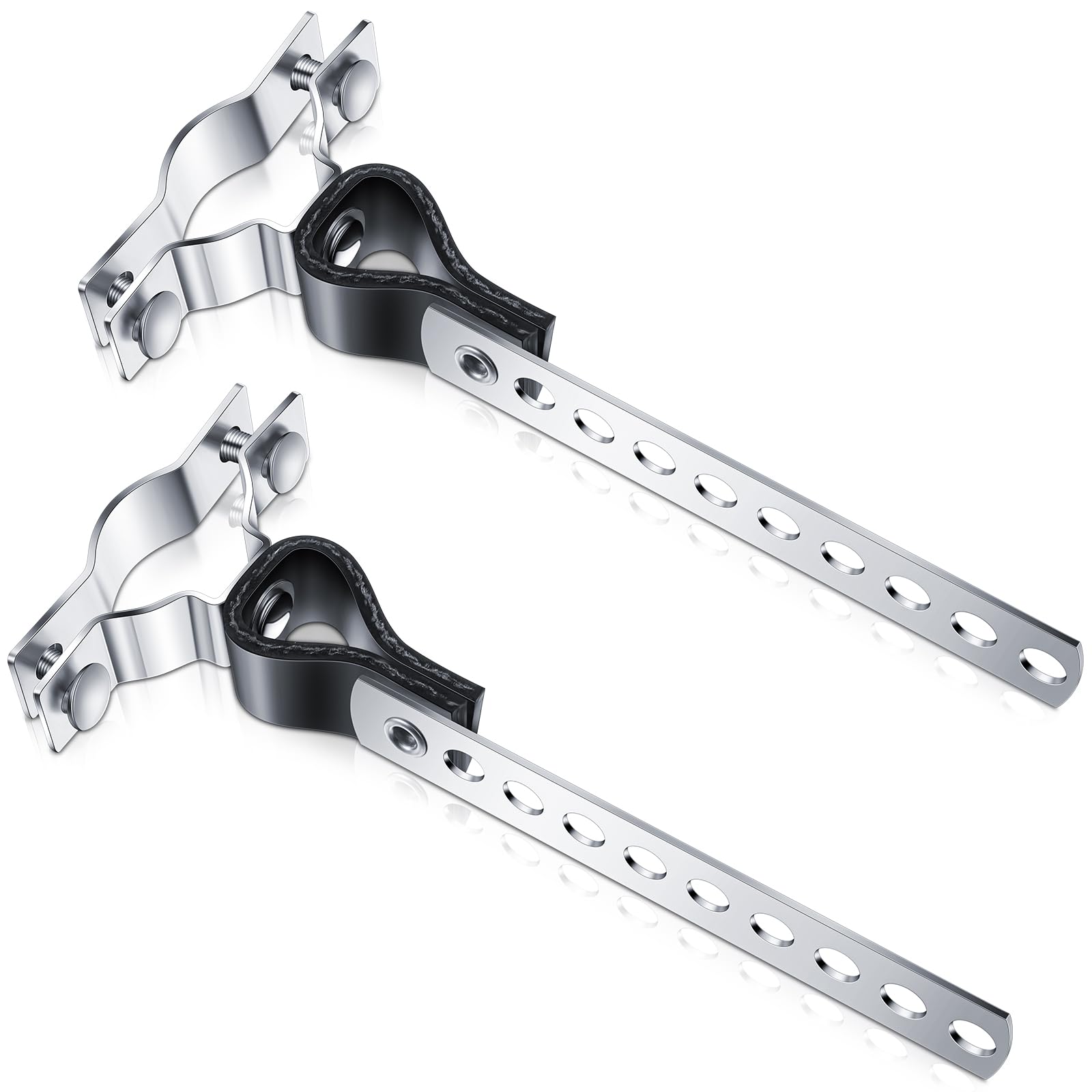 Photo 1 of Geetery 2 Pcs Exhaust Hangers Muffler Hanger Swivel Tail Pipe Universal Exhaust Tailpipe Hanger Heavy Duty Tailpipe Muffler Bracket Flexible Swivel, Silver (8 Holes,Rv Style)