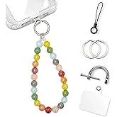 KARENSKEYS Phone Charm Strap, Glass Pearl Beaded Bracelet with Tether Tab & Metal Buckle for Cellphone, Wrist Keychain for Car Keys with D Ring for Women.