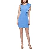 Vince Camuto Womens Sleeveless High Neck Cascade Detail Sheath Mini Dress