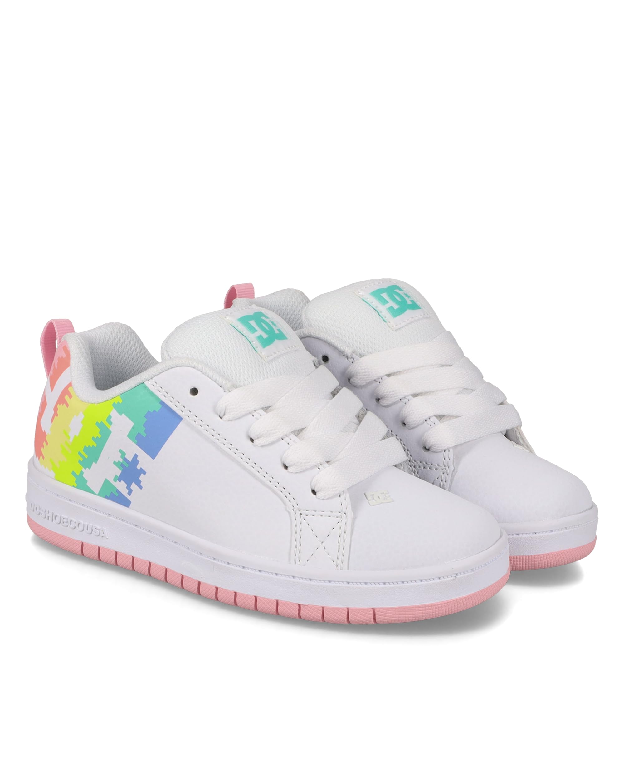 DC Girls Court Graffik Skate Shoe, White/Light Pink/Multi, 7 Big Kid Image