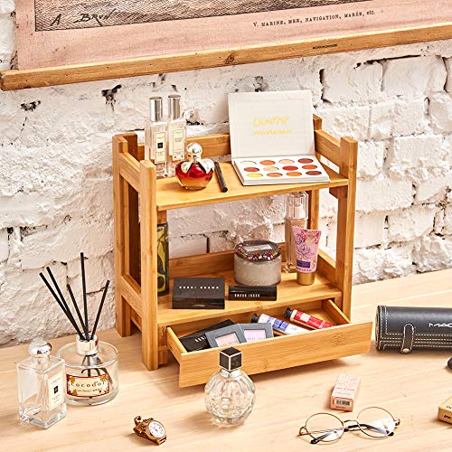 EZOWare Cosmetic Organizer, 2-Tier Multifunction Bamboo Make Up Skin Care Storage Organizer Rack Holder for Kitchen Countertop Bathroom, Bedroom - Thumbnail 6