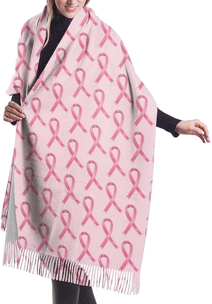Pashmina Style Wrap Scarf Breast Cancer Awareness Pink Ribbons