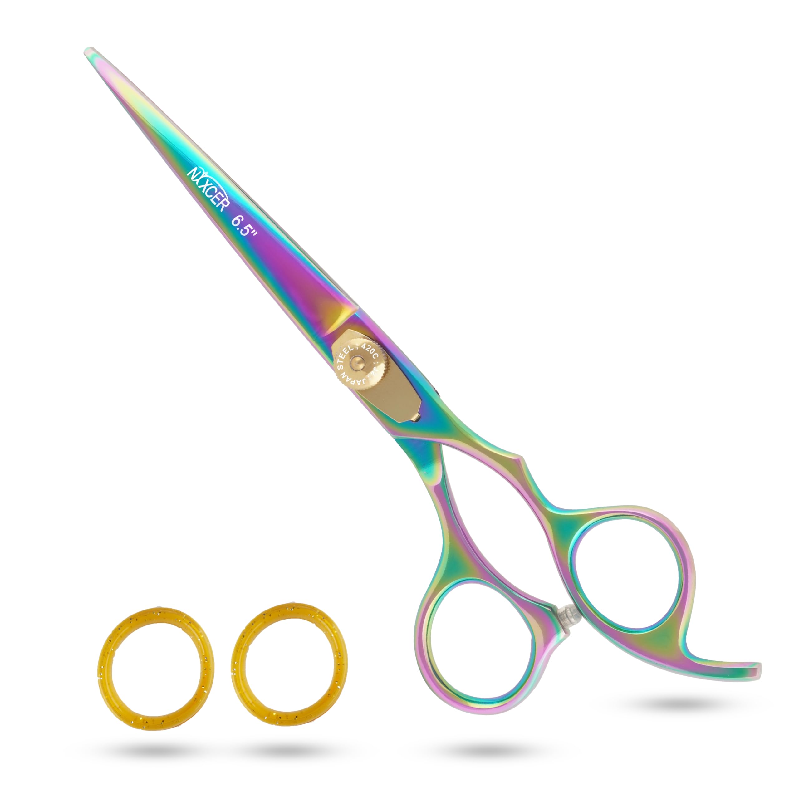 Nixcer Hair Cutting Scissors -Sharp Razor Edge Blade Hair Shears Series - 6.5" with Fine Adjustment – Stainless Steel Hair Scissors Professional for Men, Women & Babies (Rainbow)