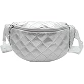 Fashion Quilted Fanny Pack for Girls Boys Kids Small Silver Waist Bag Crossbody Purse with Adjustable Belt