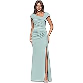 Xscape Women's Long Asymmetrical Neckline Scuba Dress, Sage, 16