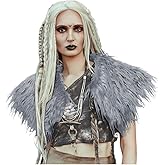Women’s Faux Fur Collar Shawl Viking Furry Warrior Shoulder Wrap Cape for Halloween Costume Cosplay Party Accessories