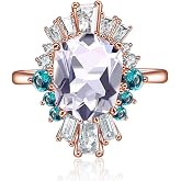 LAZLUVU Women Flower Rings Oval White Opal Cubic Zirconia Band Rose Gold Plated Promise Ring for Women Christmas Jewelry Gift