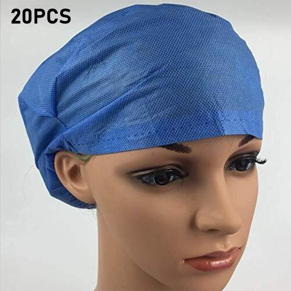20PCS Disposable Bouffant Caps Medical Hair Cover Non-woven Protective Caps Unisex Surgical Hats Doctor Nurse Caps Shower Hat For Women Men (Color : Blue)