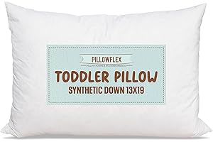 Pillowflex Sleep & Toddler Pillow (13x19 inches)- Soft Faux Synthetic Down Alternative Pillows Perfect for Toddlers, Bed Pillows for Sleeping Wedge with Neck Support and Allergy Free Kid's Pillows.