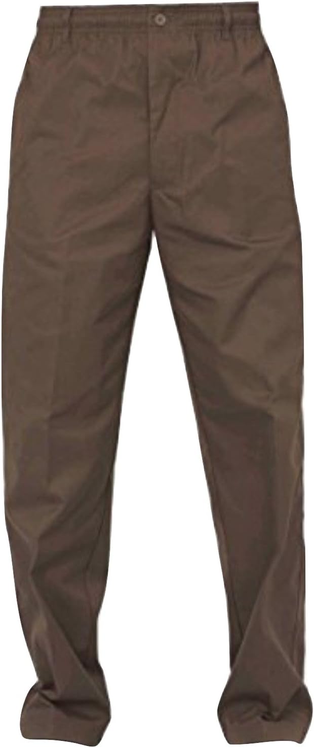 Mens Carabou Elastic Waist 32 - 60 inch Rugby Trousers Comfort Casual Pants,Coffee,46W x 29L