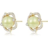 LOOYUUPEE Natural Hetian Jade & Zircon Earrings for Women, Dainty Lucky Green Jade Square Charm Pendant Jewelry Studs, Handmade Stud Earrings for Mom Lover Her (925 Sterling Silver with Gold Plated)