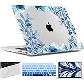 TWOLSKOO for MacBook Pro 14 inch Case M5 M4 M3 M2 M1 Pro Max Chip (2026-2021), Plastic Hard Shell & Keyboard Cover & Screen Protector & Trackpad Film, Blue Floral