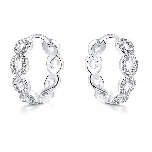 Loutade Silver Twisted Hoop Earrings for Women, 925 Sterling Silver Hoop Earrings with 5A Zircon, Hypoallergenic Silver Huggie Earrings, 20mm Dainty CZ Infinity Silver Earrings Trendy Jewelry Gifts