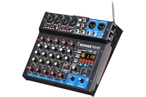 BOMGE 6 Channel dj powered audio sound mixer amplifier,100 W Stereo Speaker Home Audio Receiver effects, 48V phantom Power, USB, Bluetooth ，for home theater system, Karaoke, Streaming
