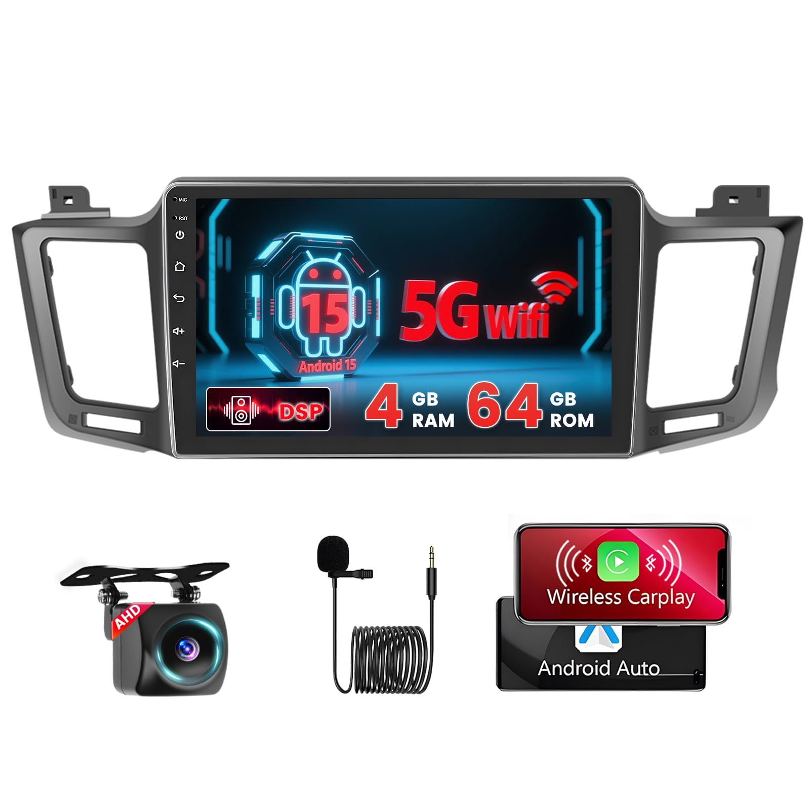 Photo 1 of [4+64G] Hikity Android 15 Car Stereo for Toyota RAV4 2013-2018 with Wireless Carplay Android Auto, 10'' IPS Touch Screen Radio Bluetooth Mirror Link GPS WiFi SWC AI DSP/FM/RDS/32EQ Backup Cam+Mic