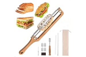 Bamboo Bread Slicer for Homemade Bread, DUAIU Adjustable Sourdough Bread Slicer Set with Bread Lame, Replacement Blades, Clea
