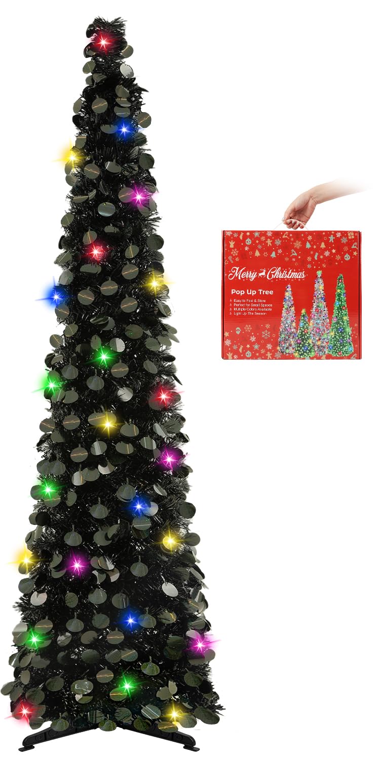 N&T NIETING Christmas Tree, 5ft Collapsible Pop Up Christmas Trees Black Tinsel Coastal Christmas Tree for Holiday Xmas Decorations, Home Display, Office Decor — image 1