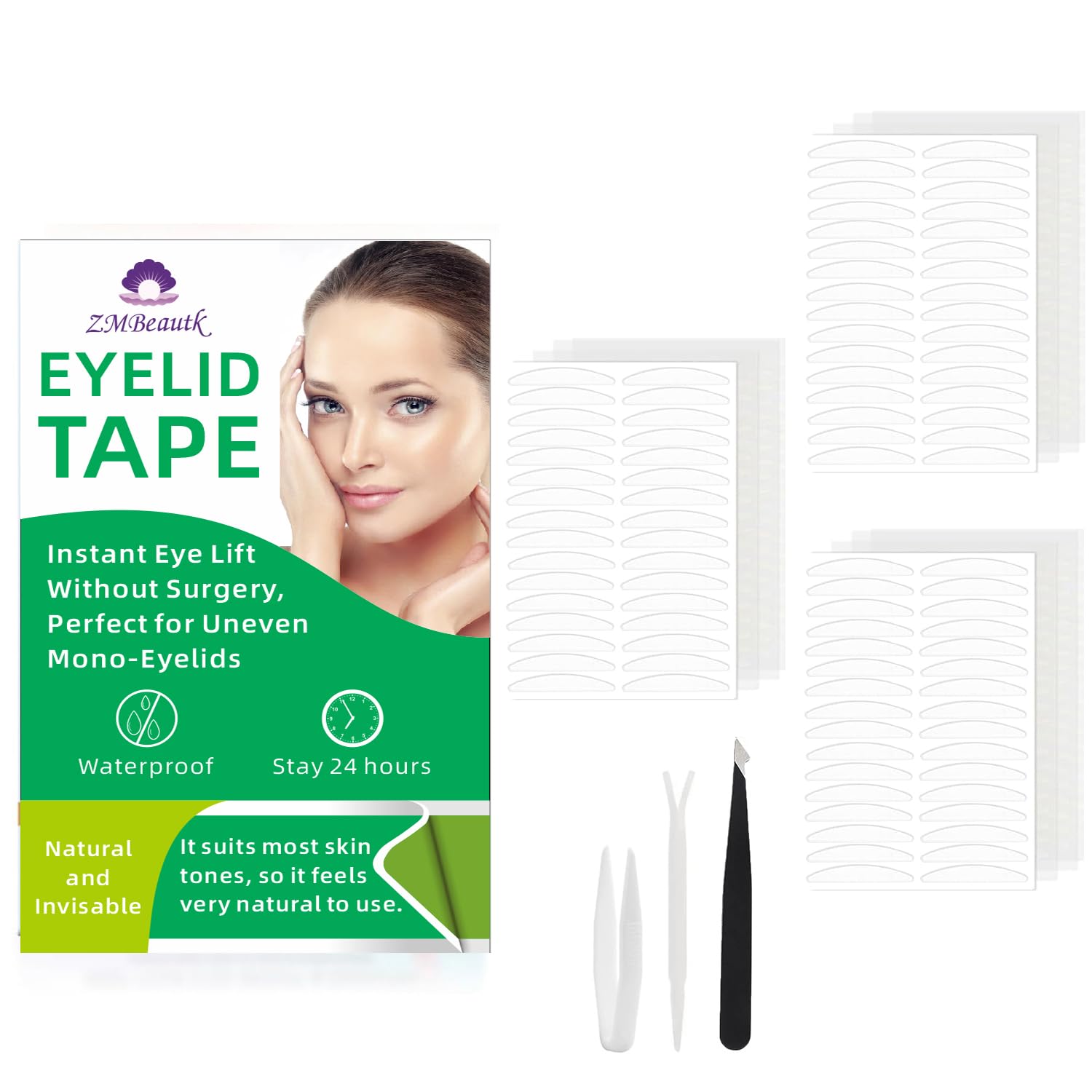 Photo 1 of 4MM 960Pcs Natural Invisible Single Side Eyelid Tape Stickers Medical-use Fiber Eyelid Lift Strip, Instant pull eyes, Perfect for Uneven Mono-Eyelids, Large