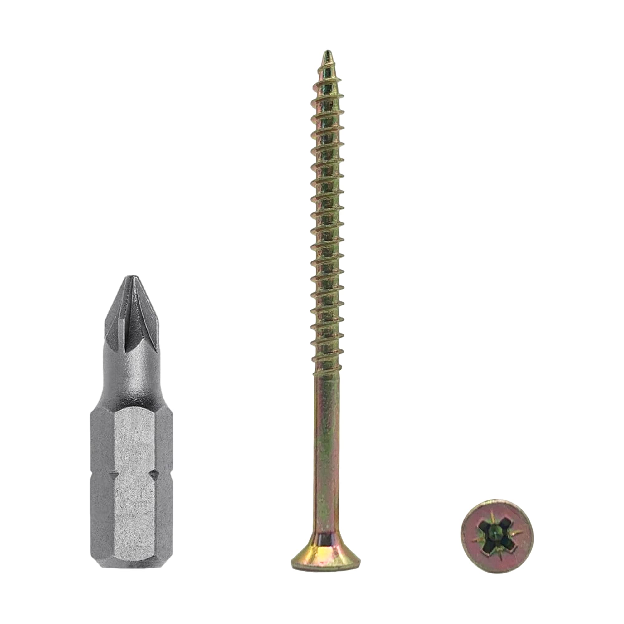 (Pack of 100 pcs) Zinc Plated Steel 3.0 x 45 mm Yellow Wood Screws, Partially Threaded, Pozi-Drive Countersunk Head, Chipboard Screws (100, 3.0 x 45 mm)