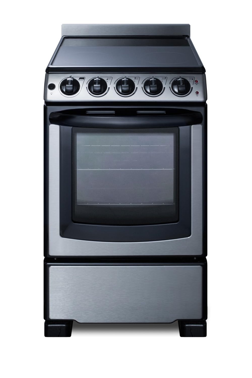 Summit 20” Electric Range, 2.3 cu.ft.Capacity Oven, Smooth Top, 220V 4 Burner Range- REX2071SSRT