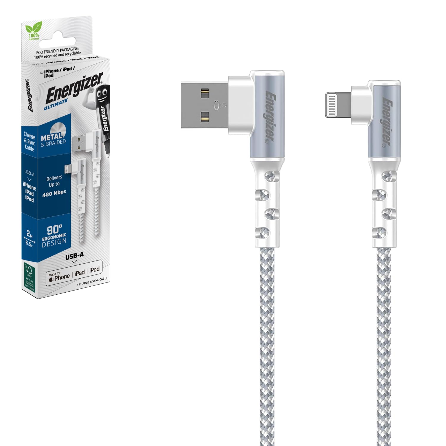 Energizer CABLE 90° LIGHTNING/USB-A - 2M