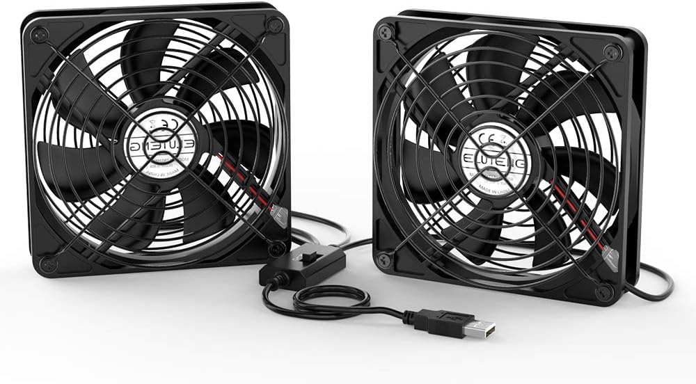 ELUTENG Dual USB Fan 120mm 5V, 2 In 1 USB PC Computer Fan 120mm with 3 Adjustable Speed, Silent Housing Fan Compatible with PS4/Laptop/TV Box/AV Cabin/Router