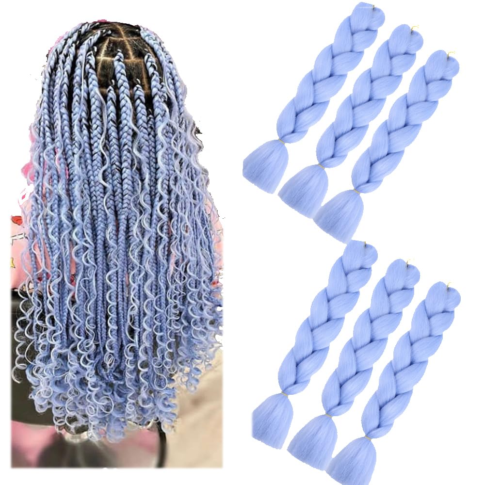 jumbo braids extension 24" kanekalon hair for braiding Synthetic Hair 6pcs Synthetic Hair Braiding Afro Box Braids Crochet braiding hair (a33 blue) — image 1