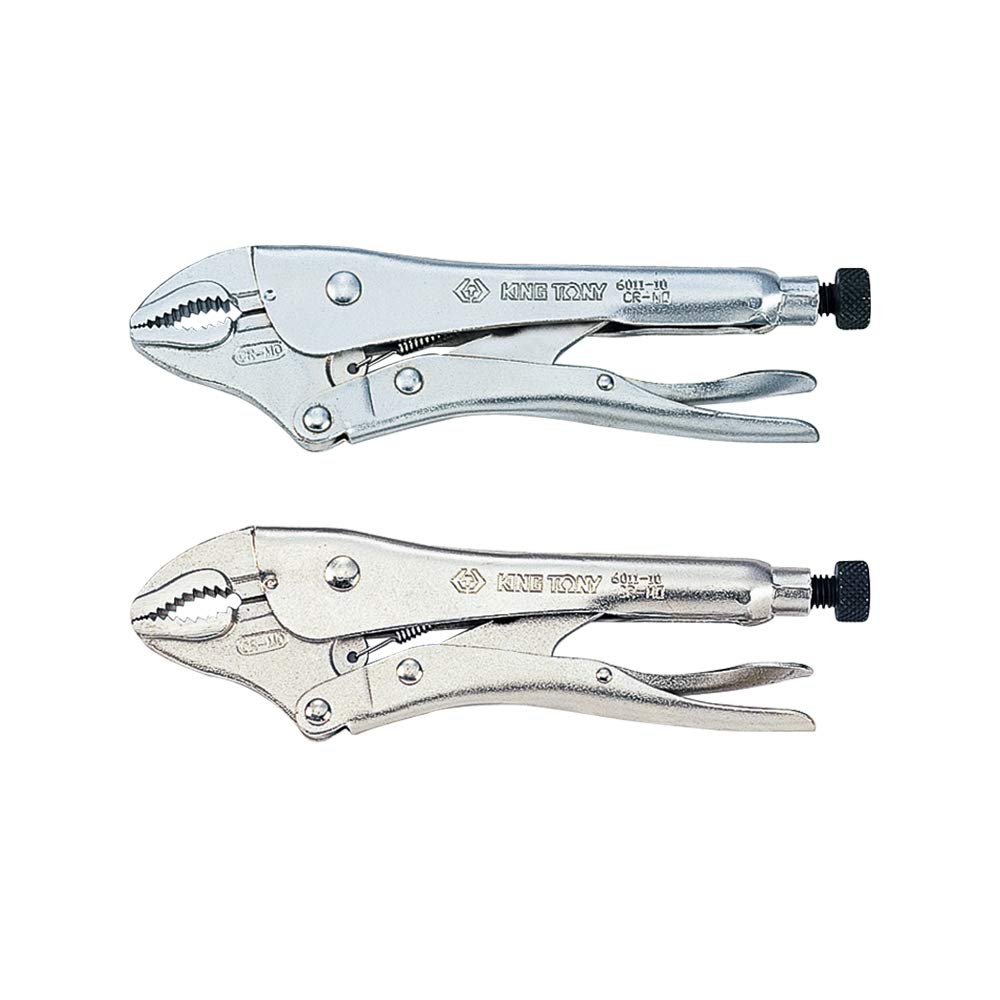 KING TONY 6011-10R Alloy Steel Lock Grip Pliers, Chrome Plated, 254 mm Length, 29 mm Jaw Capacity, Pack of 8