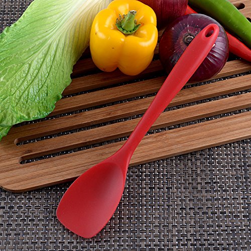 FAMCÃœTE Premium Silicone Spoonula + Silicone Spoon Rest/Cooking Shovel/Spatula Spoon with Hygienic Solid Coating (Red)