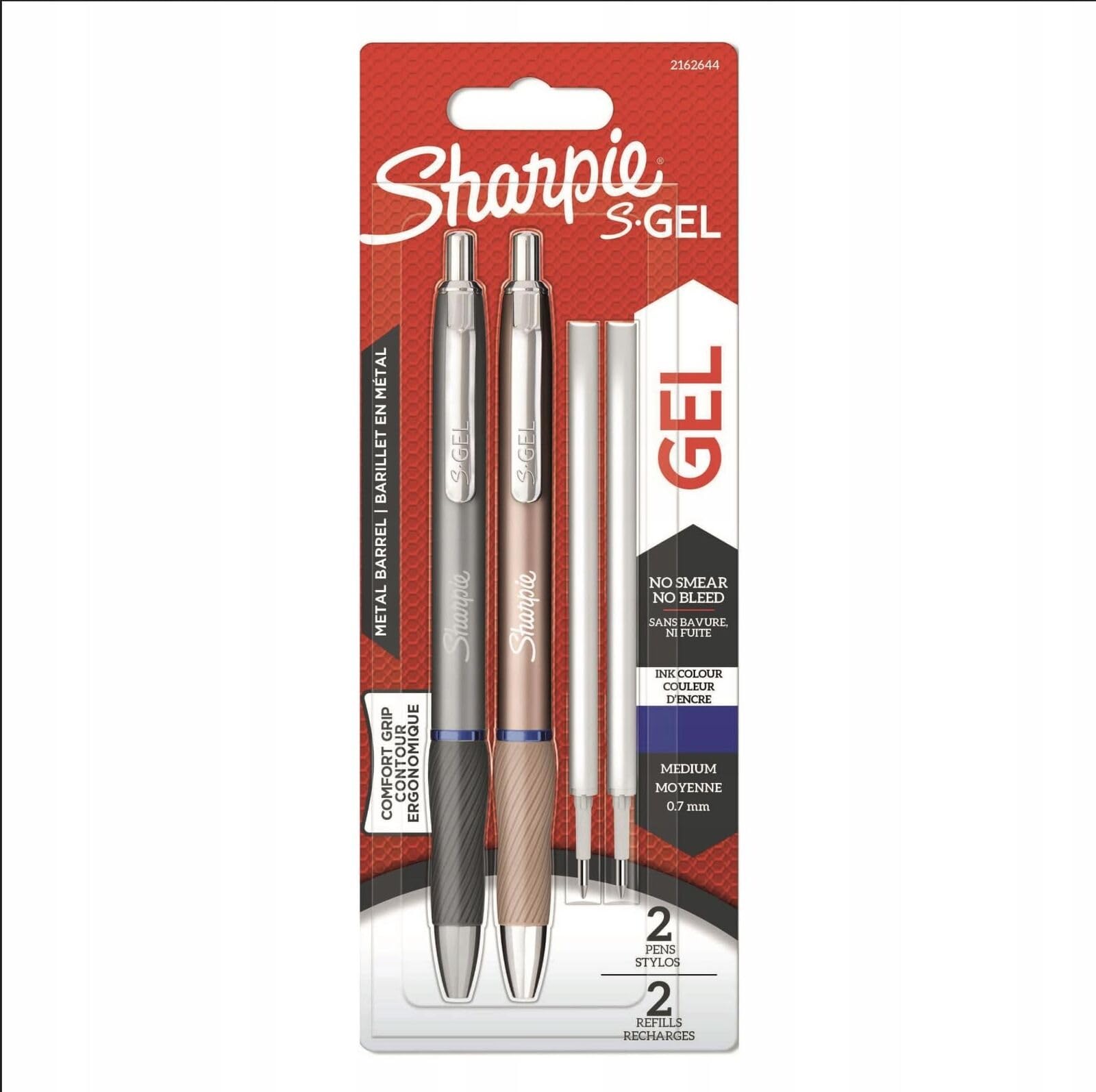Sharpie S-Gel | Metal Gel Pens | Medium Point (0.7mm) | Steel Grey & Rose Gold | Blue Ink | 2 Pens & 2 Gel Pen Refills — image 1