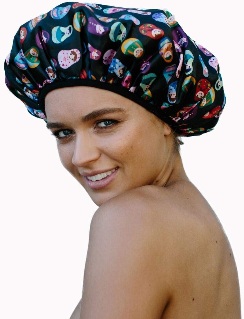 Dilly's Collection Shower Cap - Triple Layer Protections - Saves The Blow Out - Hair Shower Cap - Babushka Design For Women/Teen
