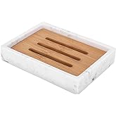 Luxspire Bamboo Soap Dish, Resin Soap Dish with Drainage, Wooden Soap Dish for Shower, Bathroom, Sink, Kitchen and Countertop