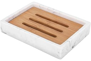 Luxspire Bamboo Soap Dish, Resin Soap Dish with Drainage, Wooden Soap Dish for Shower, Bathroom, Sink, Kitchen and Countertop
