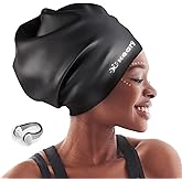 Keary Extra Large Swim Cap for Braids and Dreadlocks Extensions Weaves Long Hair, Waterproof Silicone Cover Ear Bath Pool Shower Swimming Cap for Adult Youth to Keep Hair Dry, Easy to Put On and Off