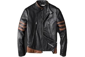 Trendsfort Mens X Wolverine Men Biker Leather Jacket | Hugh Logan Jackman Motorcycle Jacket Men with Brown Stripes