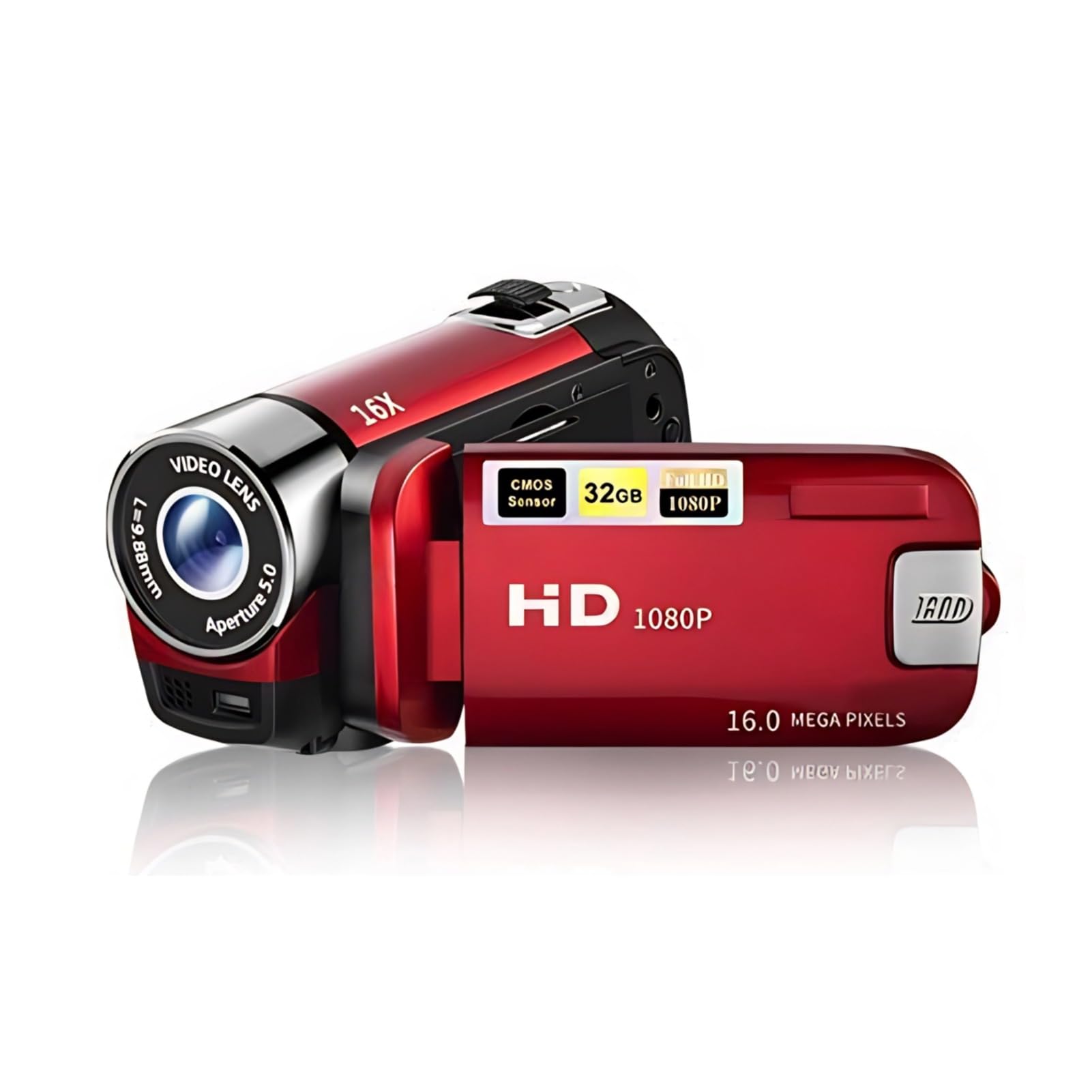 Red 1080P 16MP Vlogging Camera - 2.7in TFT 270° Rotatable 16X Zoom Digital YouTube Camera for Teens & Students