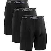 Niksa 3 Pack Compression Shorts Men, Spandex Athletic Workout Running Shorts Performance Sport Baselayer Underwear