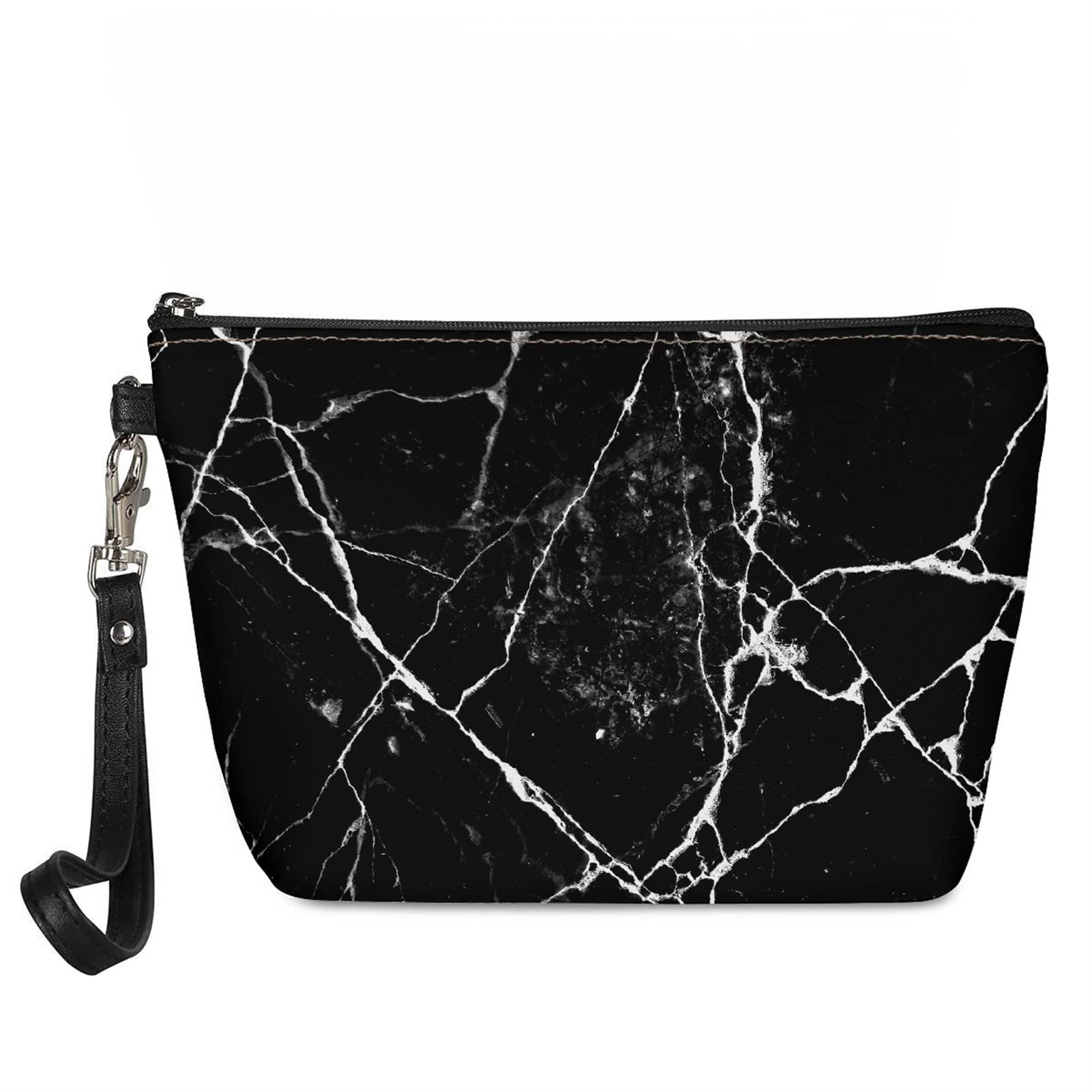 Kuiaobaty Women Leather Cosmetic Bag,Black Marble Toiletry Bag for Travel Ladies Makeup Bag Wash Organizer Zipper Shopping Wristlet handbag