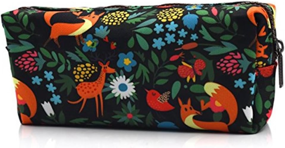 LParkin Woodland Animals Fox Canvas Pencil Case Fabric Zipper Pouch Gift for Men Women Gadget Bag Make Up Case Cosmetic Bag School Supplies