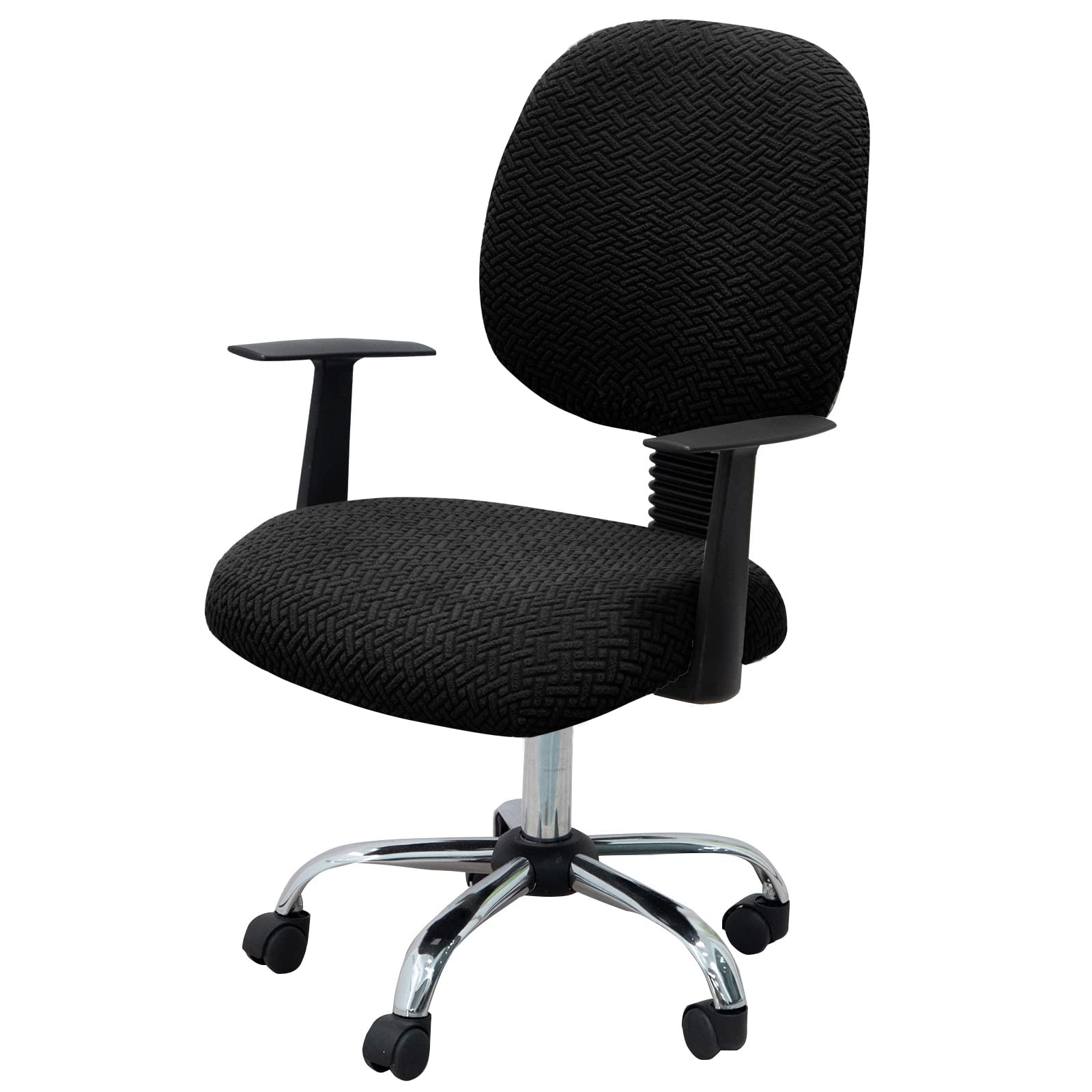 Photo 1 of ***CHAIR COVERS NOT THE ACTUAL CHAIR*** MIFXIN Computer Office Chair Cover Stretch Elastic Polyester Slipcover 2 Piece Stretchy Desk Chair Seat Cover Protector for Rotating Chair Computer Chair (B-Jacquard Black)