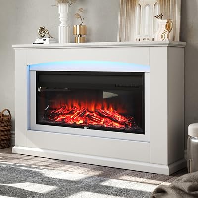 INMOZATA 50In Electric Fire with Surround White Freestanding Fireplace Remote
