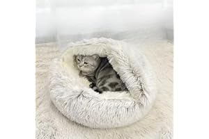 Cat Bed Round Fluffy Hooded Cat Bed Cave, Anti-Anxiety Cave Bed with Hooded Blanket, Cozy Cuddler Luxury Puppy Pet Bed, Anti-