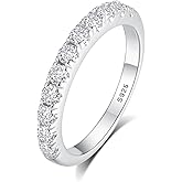 Moissanite Wedding Band Ring, 3mm Wdith Half Eternity Band Moissanite D Color VVS1 Simulated Diamond Rings 925 Sterling Silver Prong Setting, Anniversary and Bridal Gift for Women Wife, All Size