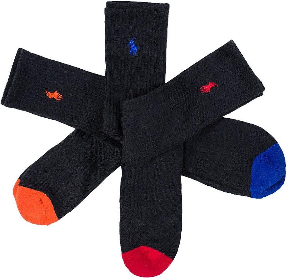 Polo Ralph Lauren 6-Pack Heel Toe and Arch Support Crew Socks Sz 10-13 Fits 6-12.5 Black 