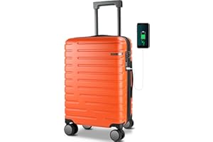 EMPSIGN Carry On Luggage with Spinner Wheels, Hard Shell Carry-On Expandable Suitcase 21x14x9 Airline Approved & Built-in TSA Lock, Durable Travel Rolling Suitcase, Carry-On 20-Inch, Orange