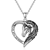 JERWLI Black Horse Necklaces for Women Sterling Silver Horse Heart Pendant Jewelry for Equestrian and Horse Lovers Gifts