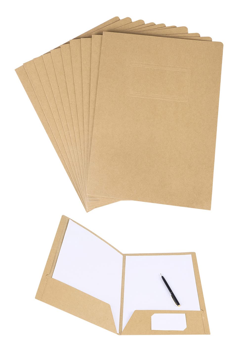 10Pcs A4 Kraft Paper Black File Folders Business Report Presentation Holder Portfolio Double Pocket Rectangle Project File Folder File Holder Foolscap Document Wallet Display Paperwork