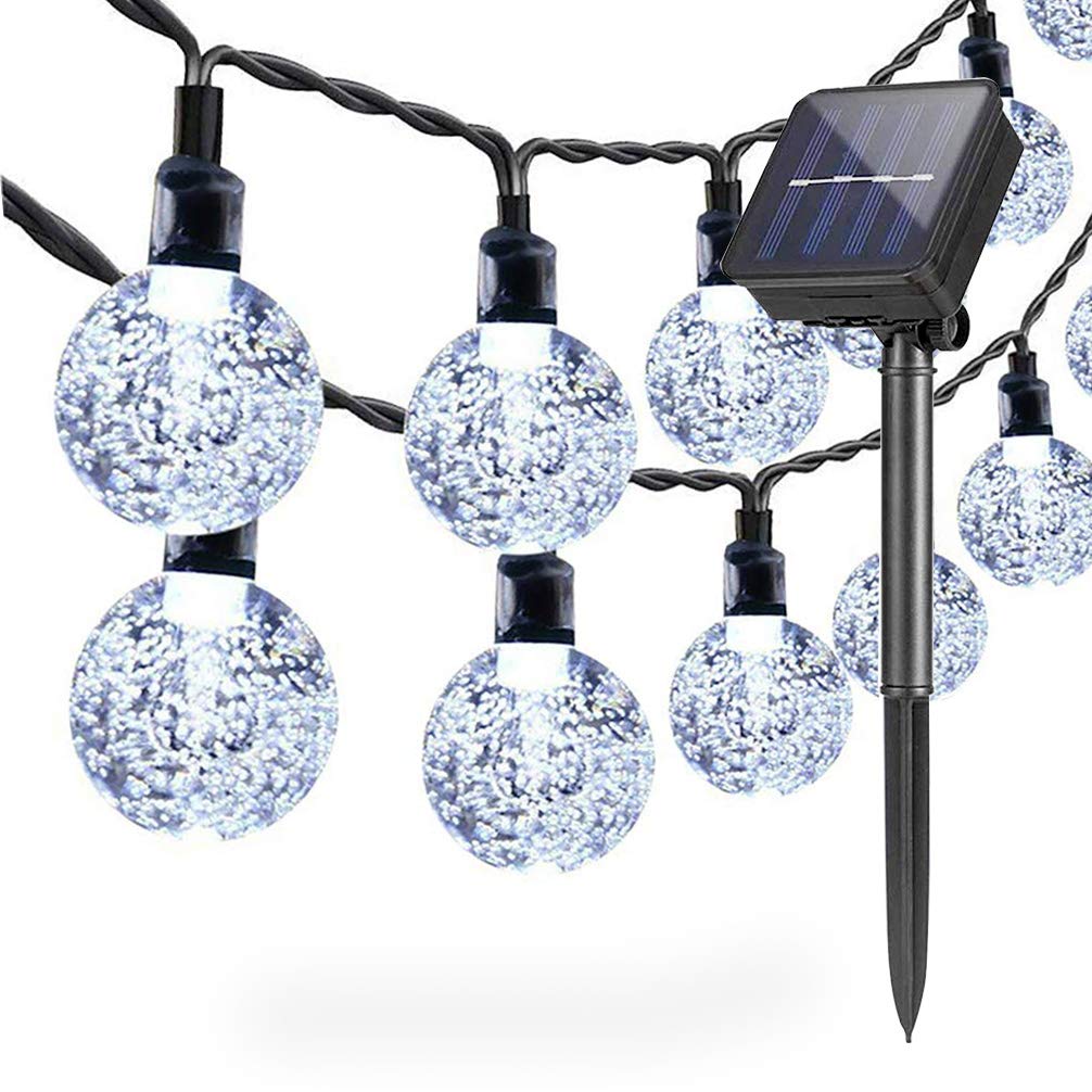 DIWUJI Solar String Lights Outdoor Garden 21ft 30 LED Waterproof Fairy Lights Globe Crystall Ball Decor Festival Colourful Light for Party Wedding Patio Christmas Decoration (Cool White)