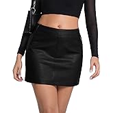 UTNISAN Women's PU Leather Mini Skirt Side Zipper Elastic Waistband A-Line Short Skirt